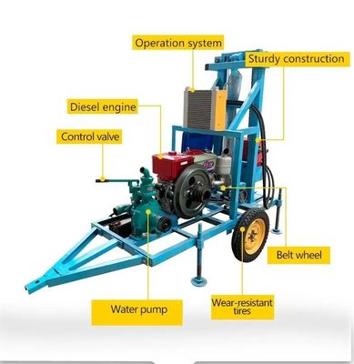 Μηχανή ντίζελ 100m Βαθιά φορητή υδραυλική πηγή νερού περιστροφική μηχανή γεώτρησης για γεωτρήσεων